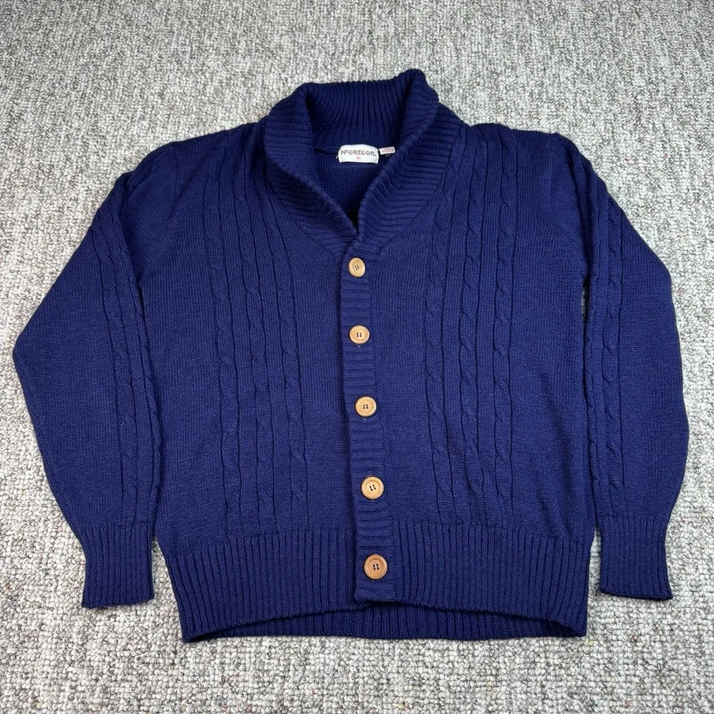 Vintage McGregor Sweater Mens Medium Knit Cardigan 80s 90s Grandpa Preppy Blue